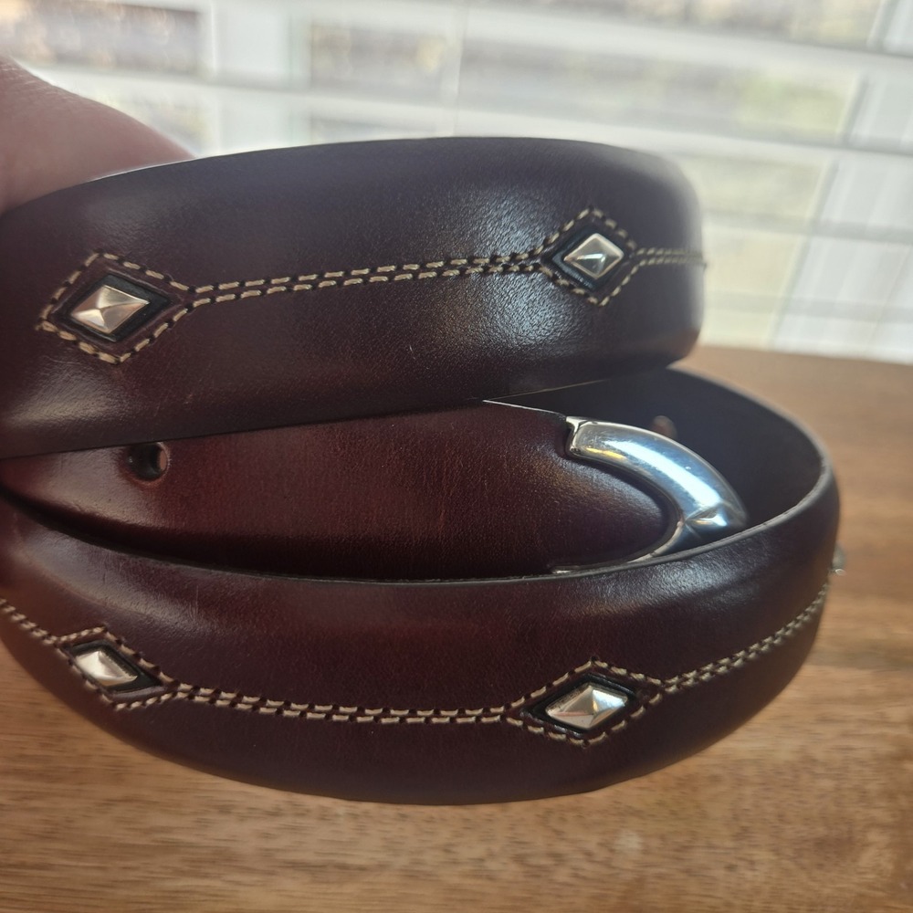 Brighton Leather Belt Sz 36 Brown Western Concho‎ Silver Buckle Boho Rodeo Flaw - Picture 15 of 16